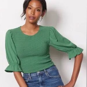 Nation LTD Bardot Gathered Sleeve Smocked Tee Size Medium